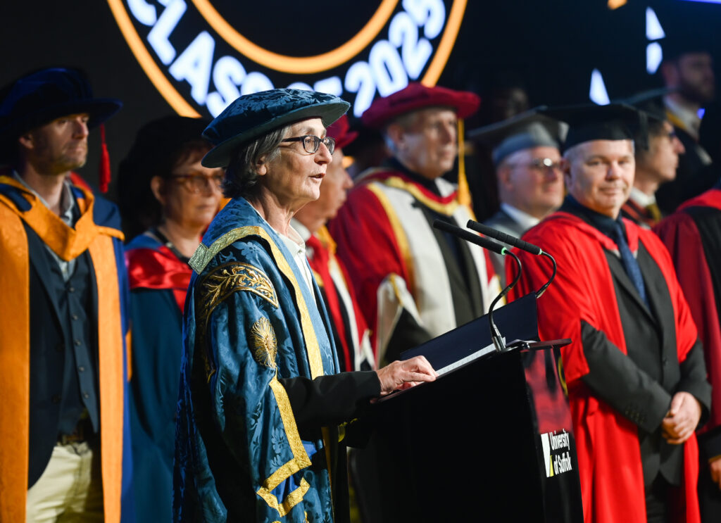 Outgoing Chancellor Dr Helen Pankhurst (photo credit: University of Suffolk/Gregg Brown Photography)