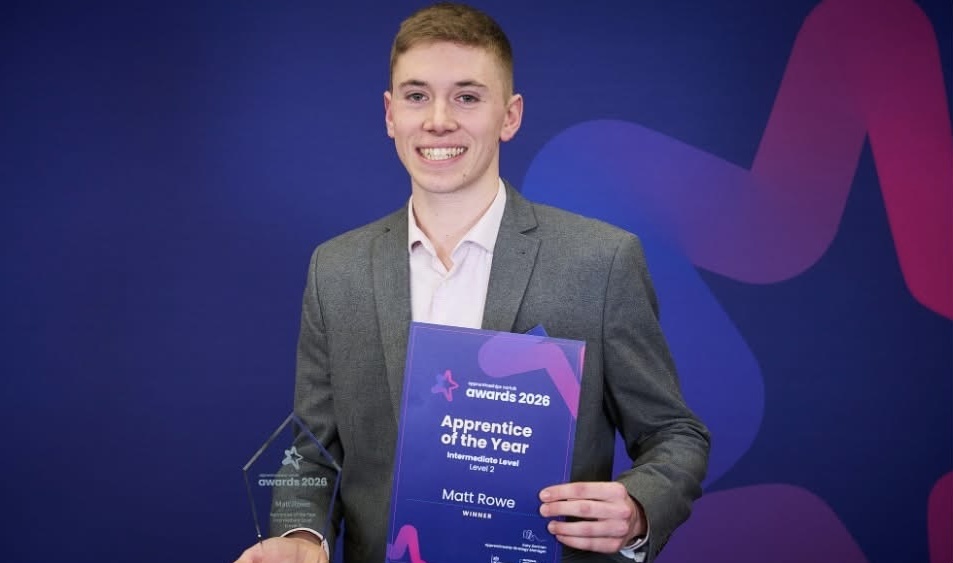 Matt Rowe won Apprentice of the Year, Intermediate Level, Level 2 at the Apprenticeships Norfolk Awards 2026